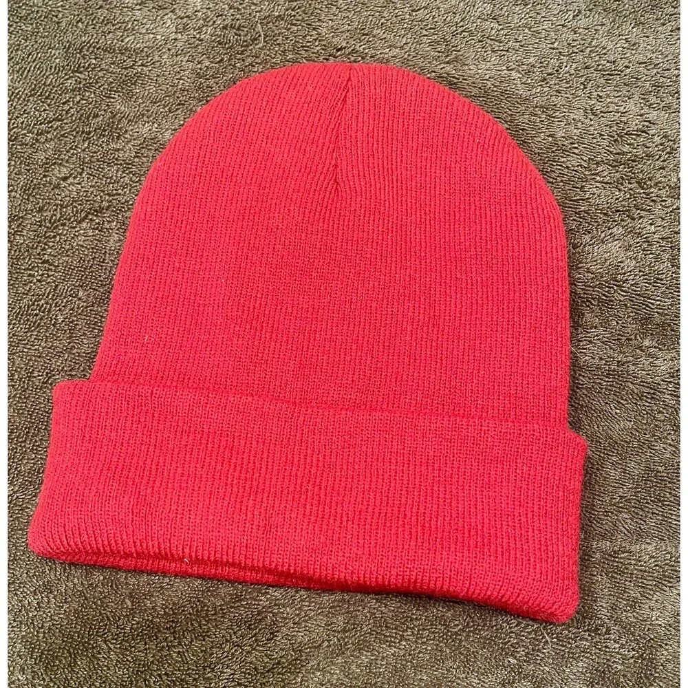 California Republic Red Knit Beanie Toboggan Bear Logo Cuffed Winter Hat OS